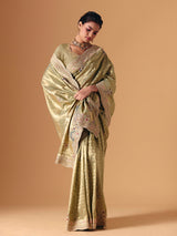 Pista dola silk embroidered festive saree