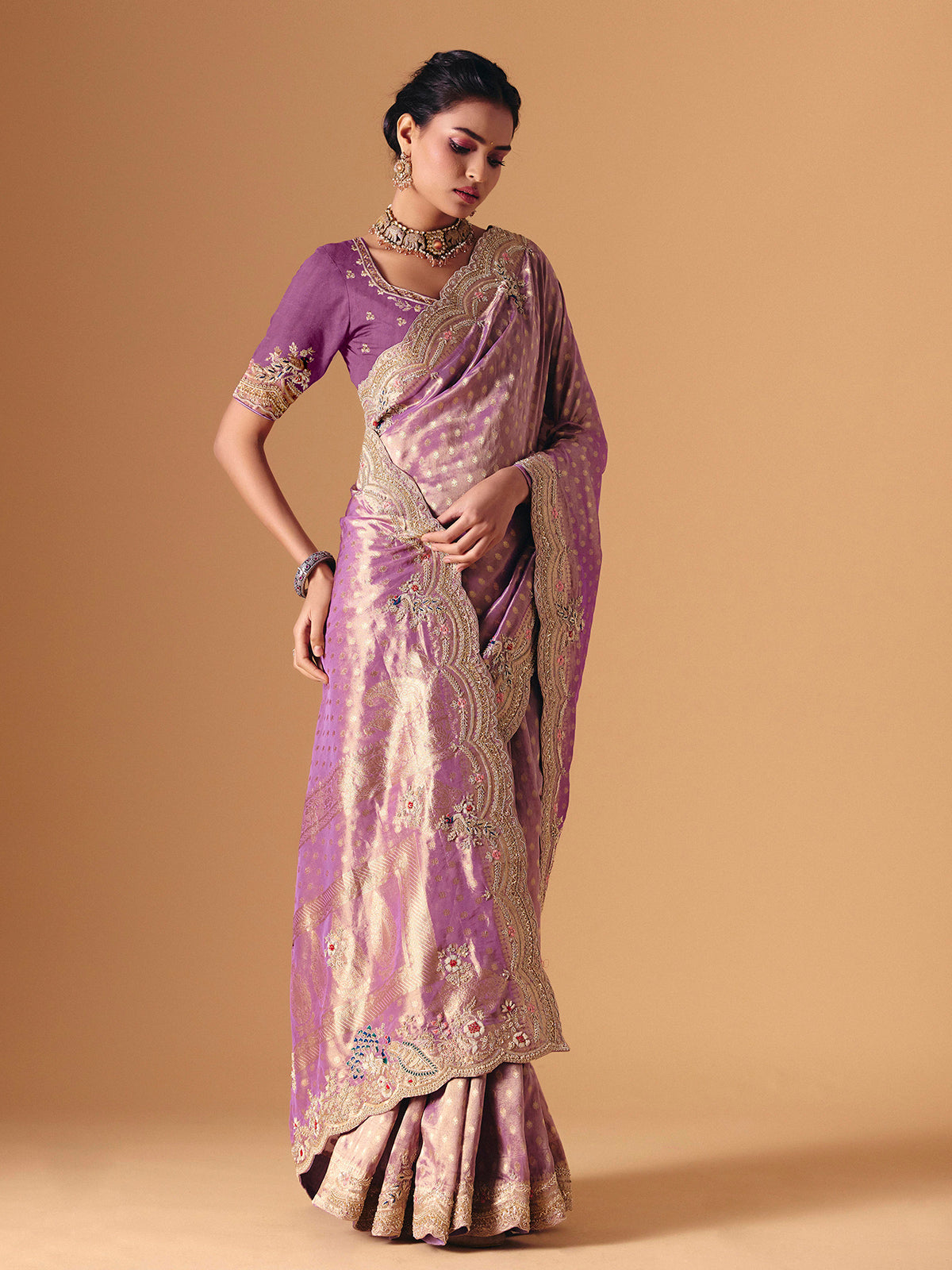 Purple dola silk designer occasion saree