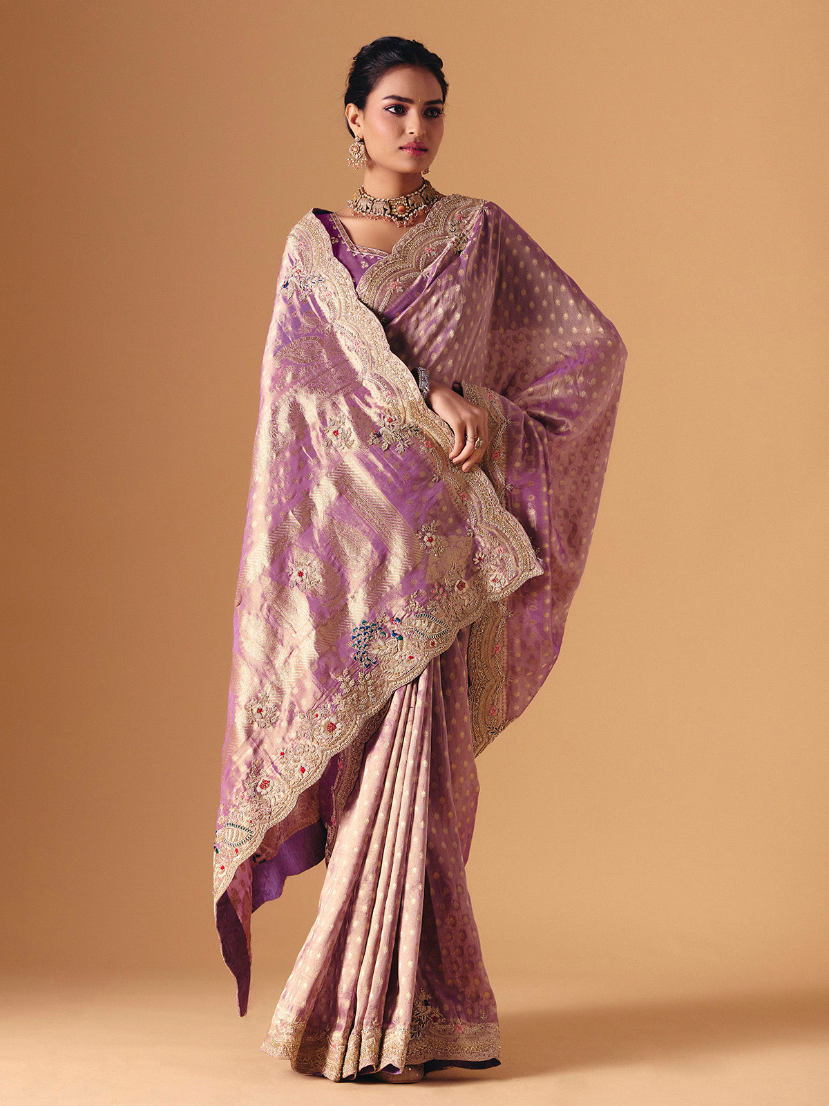 Purple dola silk designer occasion saree