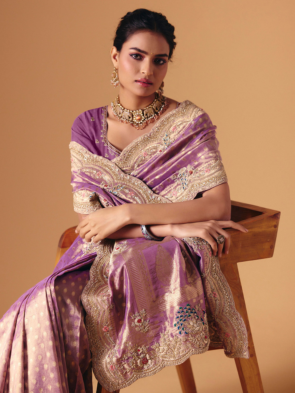 Purple dola silk designer occasion saree