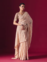 Light peach Lucknowi georgette saree with chikankari designer detailing