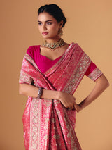 Magenta pink banarasi silk saree with regal embellished bridal elegance