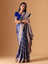 Blue banarasi silk saree with luxurious zardosi embellished bridal elegance