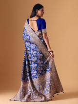Blue banarasi silk saree with luxurious zardosi embellished bridal elegance
