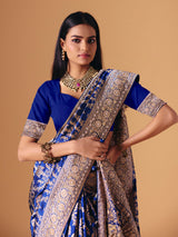 Blue banarasi silk saree with luxurious zardosi embellished bridal elegance