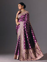 Deep purple pure banarasi silk saree with regal bridal embellishments