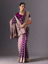 Deep purple pure banarasi silk saree with regal bridal embellishments