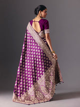 Deep purple pure banarasi silk saree with regal bridal embellishments