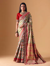 Off white Hyderabadi patola silk saree with gota pati elegance