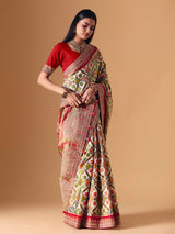 Off white Hyderabadi patola silk saree with gota pati elegance