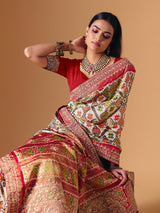 Off white Hyderabadi patola silk saree with gota pati elegance