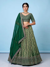 Green silk festive lehenga choli with dupatta