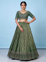 Green silk festive lehenga choli with dupatta