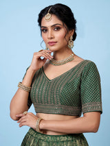 Green silk festive lehenga choli with dupatta