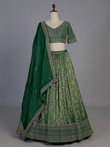 Green silk festive lehenga choli with dupatta