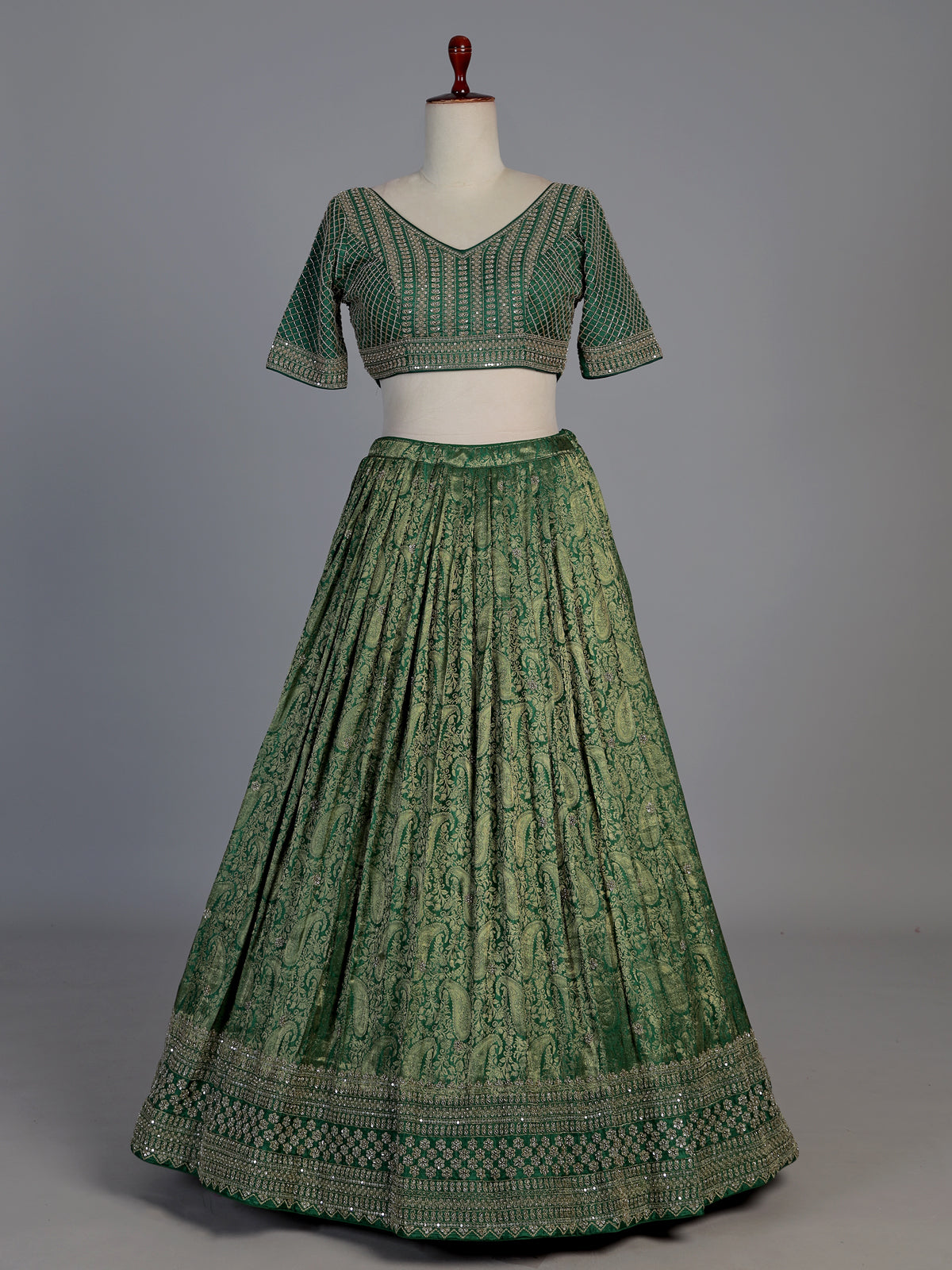 Green silk festive lehenga choli with dupatta