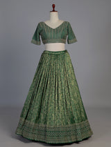 Green silk festive lehenga choli with dupatta