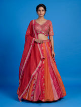 Gajari pink banarasi silk embellished lehenga choli with dupatta