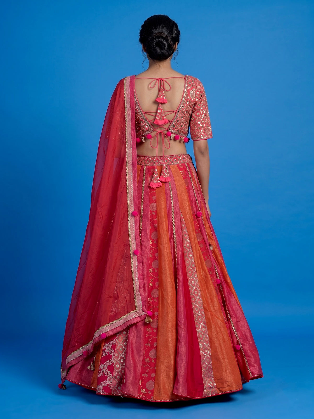 Gajari pink banarasi silk embellished lehenga choli with dupatta