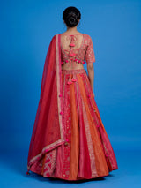 Gajari pink banarasi silk embellished lehenga choli with dupatta