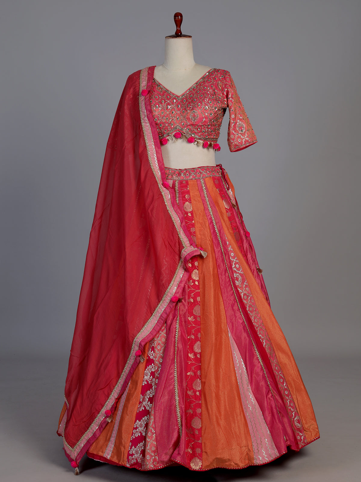 Gajari pink banarasi silk embellished lehenga choli with dupatta