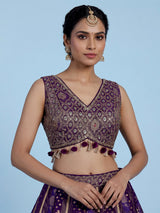 Purple banarasi silk festive lehenga choli with dupatta