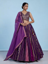 Purple banarasi silk festive lehenga choli with dupatta