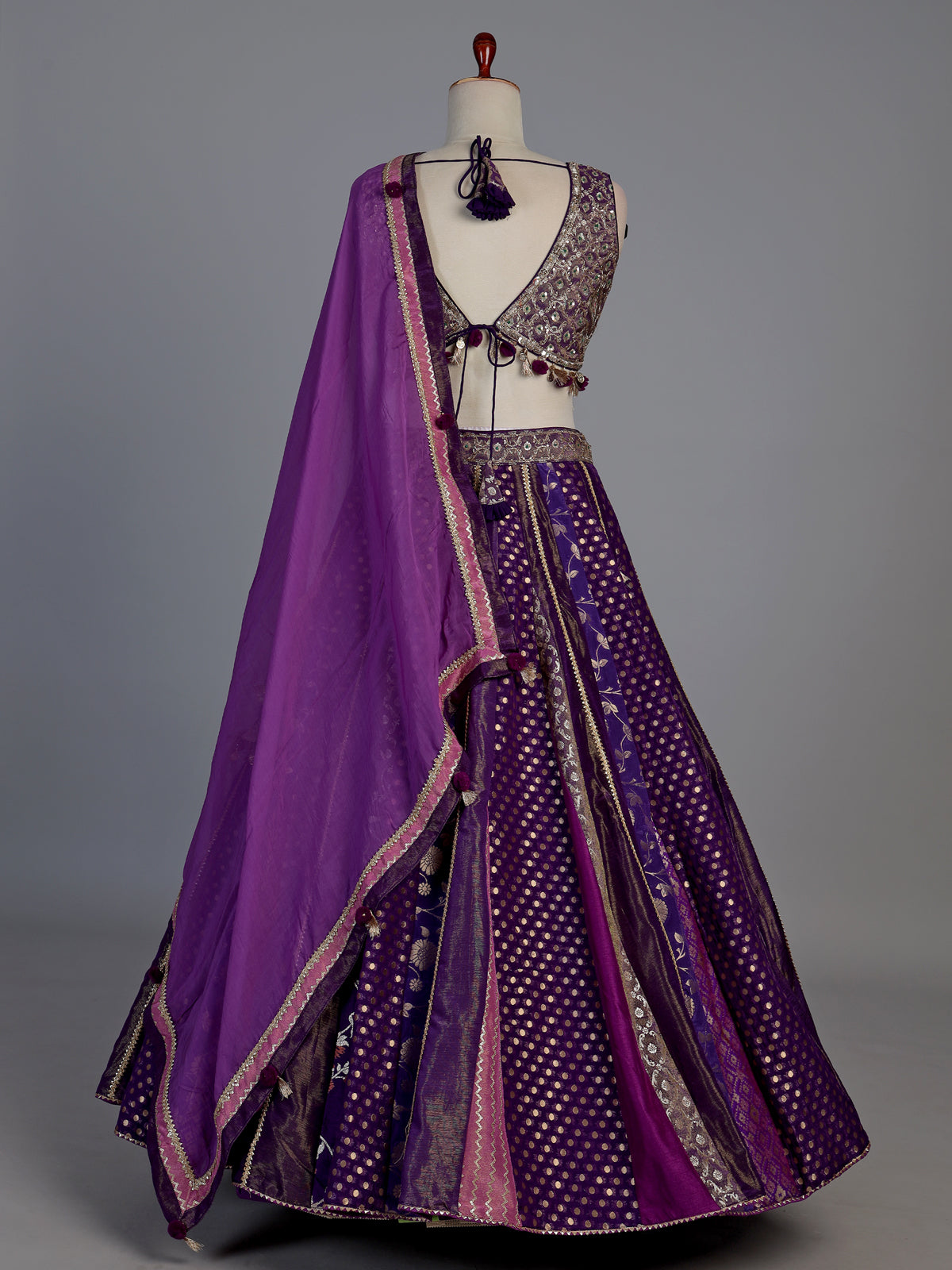 Purple banarasi silk festive lehenga choli with dupatta