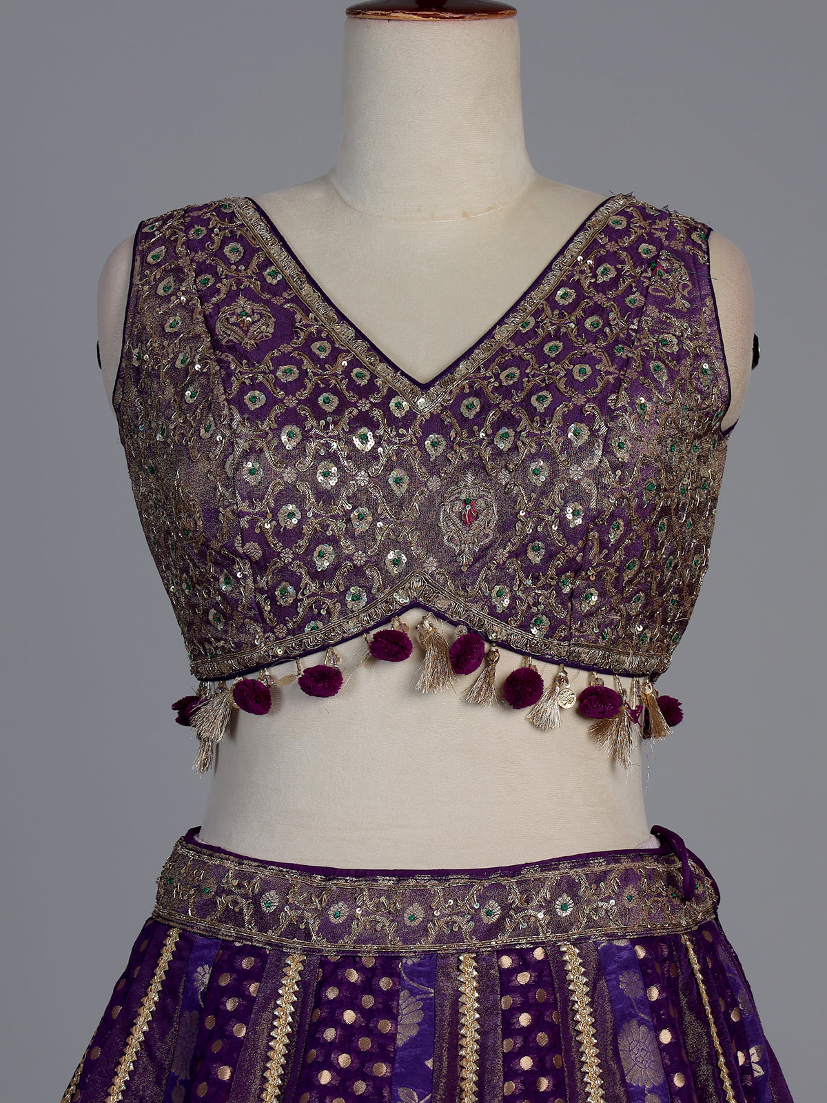 Purple banarasi silk festive lehenga choli with dupatta