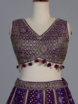 Purple banarasi silk festive lehenga choli with dupatta
