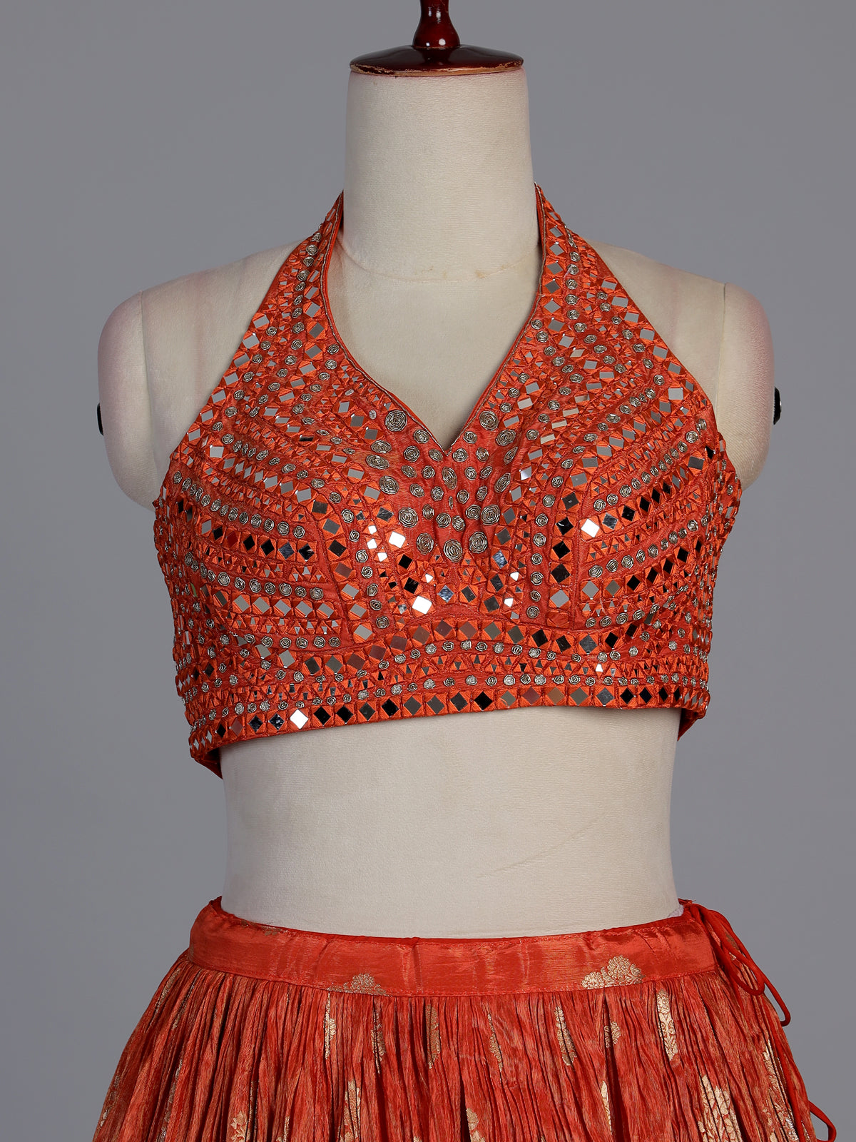 Designer rust orange silk butti work lehenga choli with dupatta