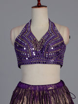 Royal purple silk embellished halter neck lehenga choli with dupatta
