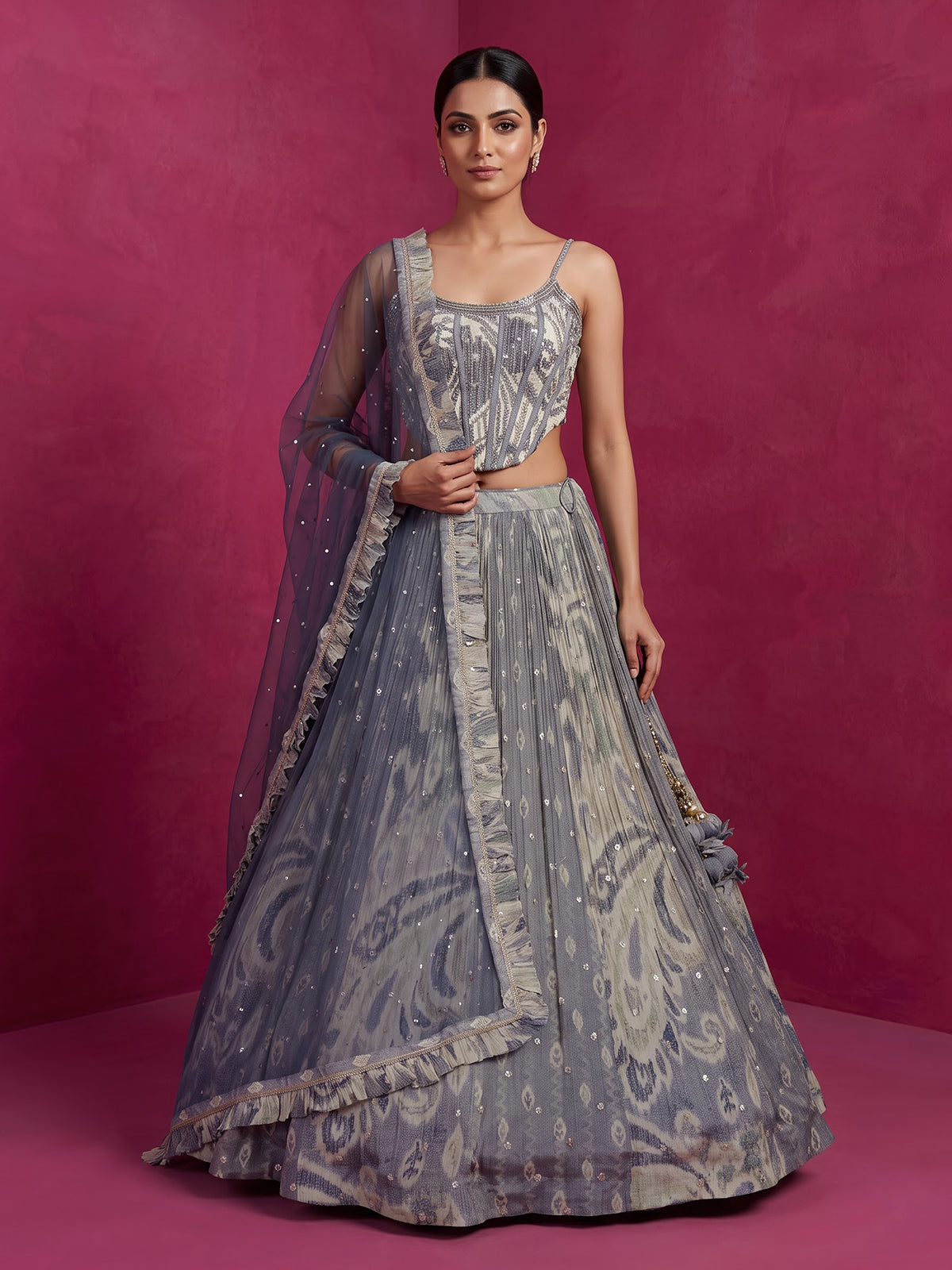 Designer stone blue silk lehenga choli with dupatta