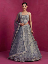 Designer stone blue silk lehenga choli with dupatta