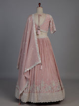 Pink silk diamond embellished festive lehenga choli with dupatta