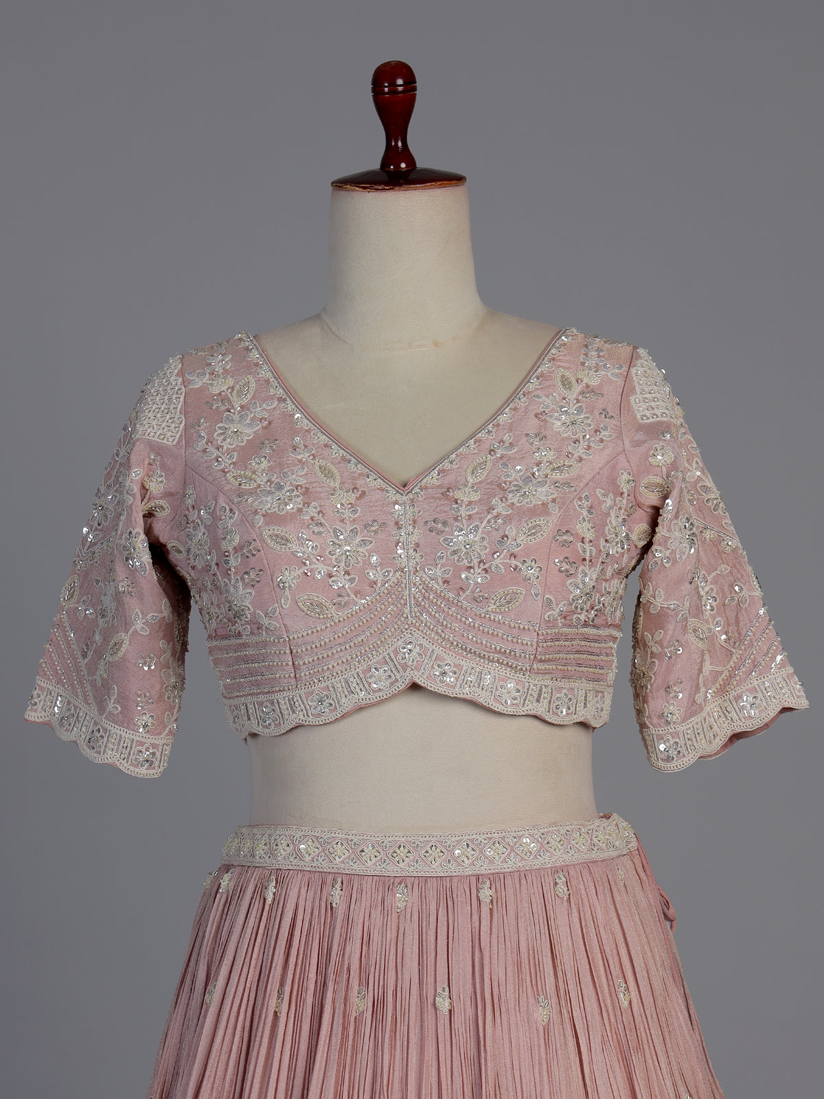 Pink silk diamond embellished festive lehenga choli with dupatta