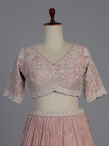 Pink silk diamond embellished festive lehenga choli with dupatta