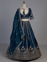 Peacock blue raw silk festive lehenga choli