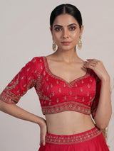 Rani pink raw silk festive lehenga choli