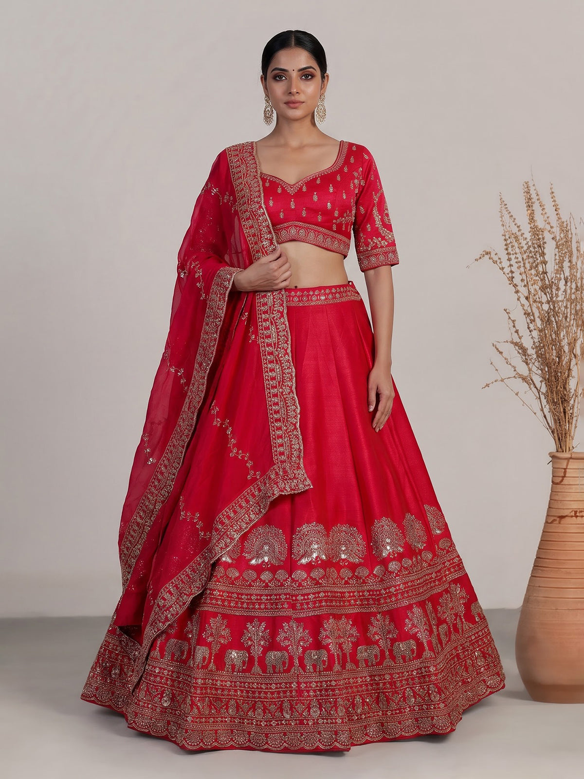 Rani pink raw silk festive lehenga choli