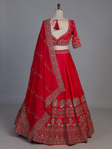 Rani pink raw silk festive lehenga choli