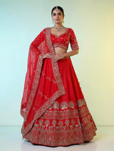 Red raw silk elephant and motif bridal lehenga choli