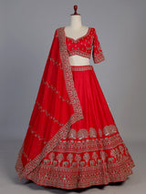 Red raw silk elephant and motif bridal lehenga choli