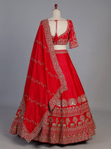Red raw silk elephant and motif bridal lehenga choli