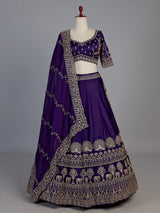 Royal purple raw silk elephant and peacock motif lehenga choli