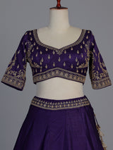 Royal purple raw silk elephant and peacock motif lehenga choli