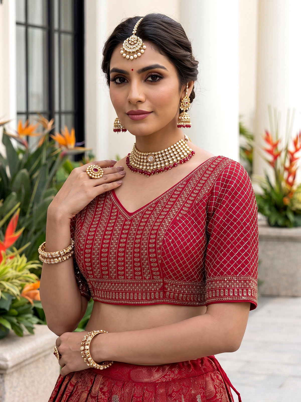 Rani pink silk bridal lehenga choli with dupatta