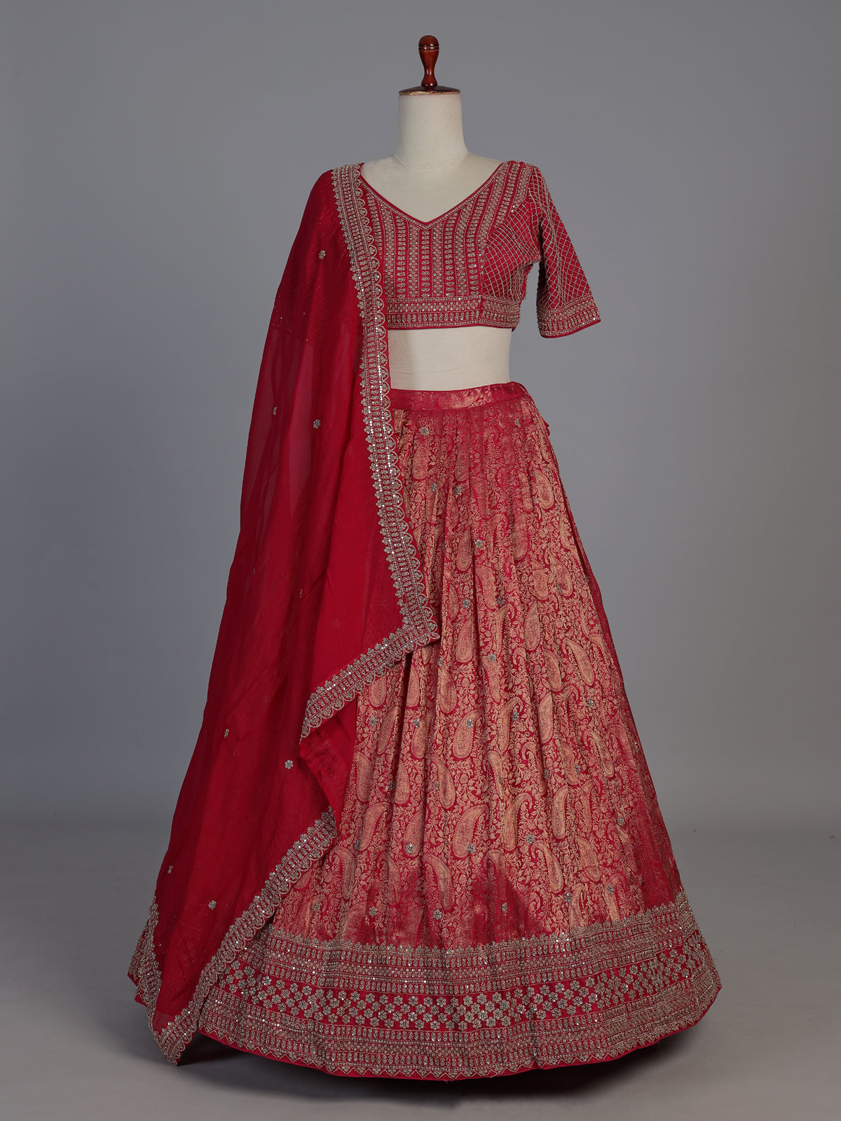 Rani pink silk bridal lehenga choli with dupatta