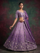 Lavender purple shaded silk unstitched designer lehenga choli with dupatta