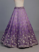Lavender purple shaded silk unstitched designer lehenga choli with dupatta